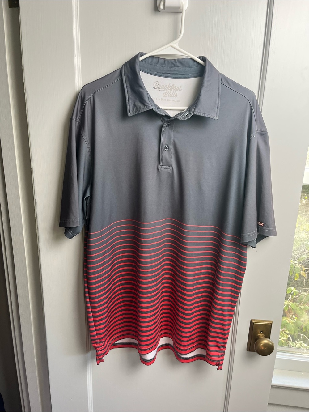 RSVLTS Breakfast Balls Polo Shirt Men's L Gray Striped Golf Performance Stretch